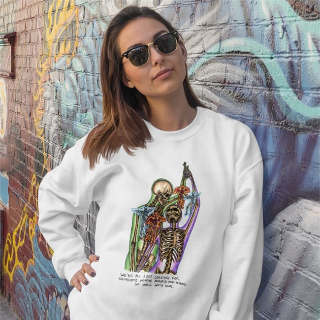 Spiritual Skulls Merch Marcos Alvarado Perfect Match We're All Just Looking For Someone Whose Angels And Demons Go Well With Ours Shirt