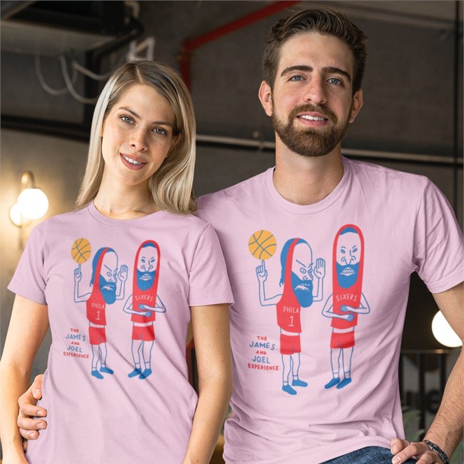 Cookies Hoops Store The James And Joel Experience Harden And Embiid On The Seventy Sixers V Neck T Shirt Philadelphia Dmorey The James And Joel Experience Harden And Embiid On The Seventy Sixers Shirt