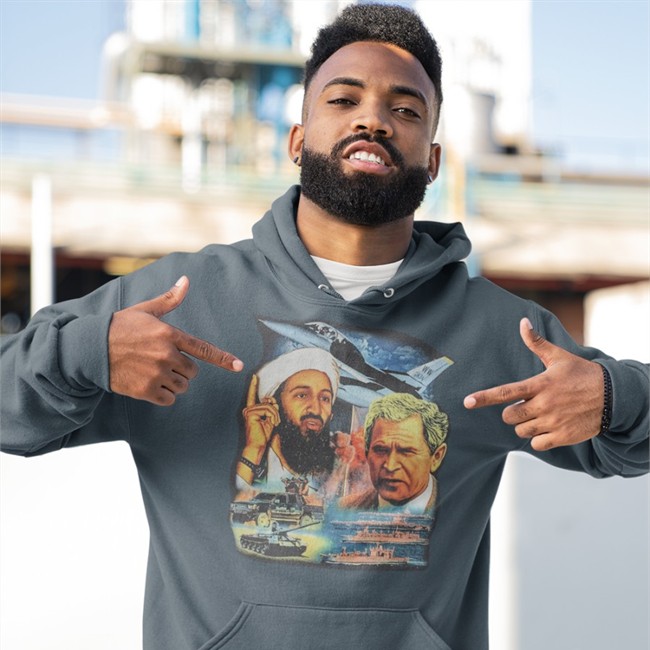 Illusive Music Merch Osama Bin Laden And George W Bush Pure Evil Gas Station Hoodie T A S H