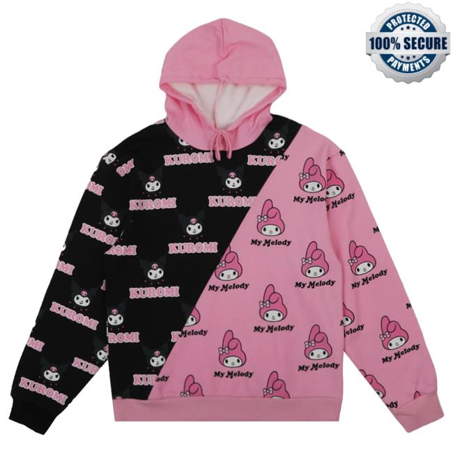 Official Sanrio Apparel Clothing Merch Store Shop My Melody & Kuromi X Dumbgood Pattern Split Crew neck Sweatshirt
