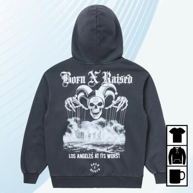 Official Born X Raised Merch Store Shop Jester Zip-Up Popover Hoodie: Vintage Black BornxRaised