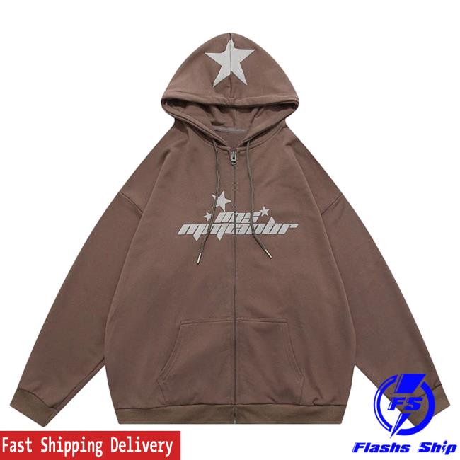 Lemandik Retro Zip Up Pullover Hoodie Brown Foam Star