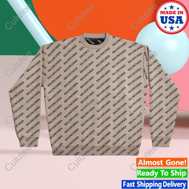 Official Saks Fifth Avenue Clothing Store Shop Balenciaga Mini Allover Logo Beige AOP Sweater 3D All Over Print Saksfifthavenue