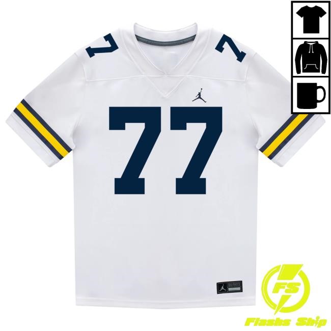 The M Den Michigan Wolverines #77 Blake Frazier Student Athlete White Football Jersey New Shirt