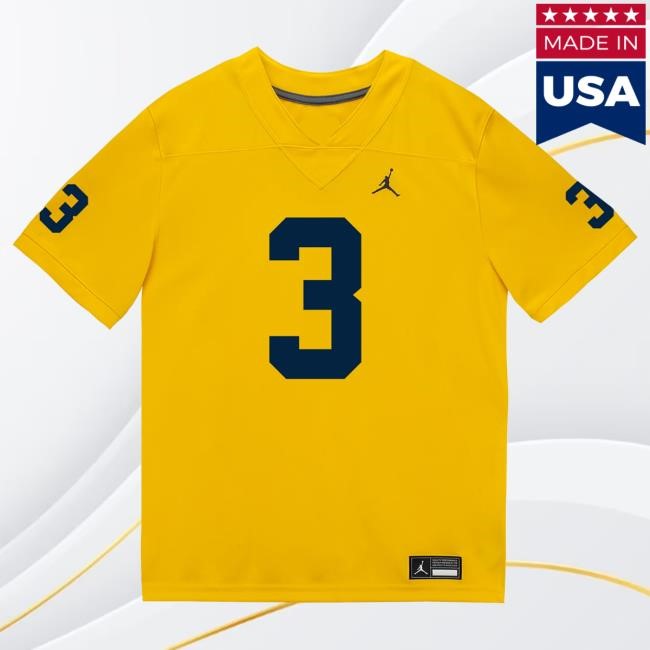 The M Den Michigan Wolverines #3 Jaden Mangham Student Athlete Maize Football Jersey Tee