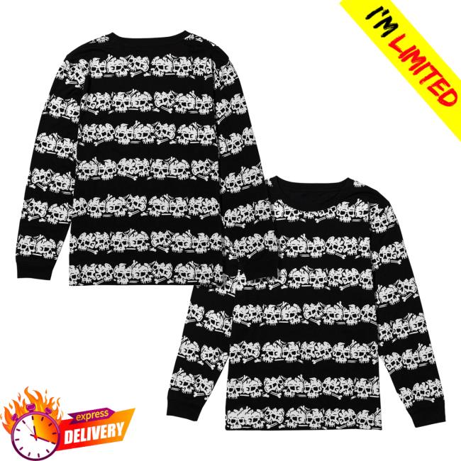 Lurking Class Clothing Skulls Stripe Aop Long Sleeve Hot Shirt Black LurkingClass All Over Print