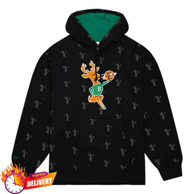 Official Mitchell & Ness HWC '68 AOP Black Milwaukee Bucks Crewneck Sweatshirt