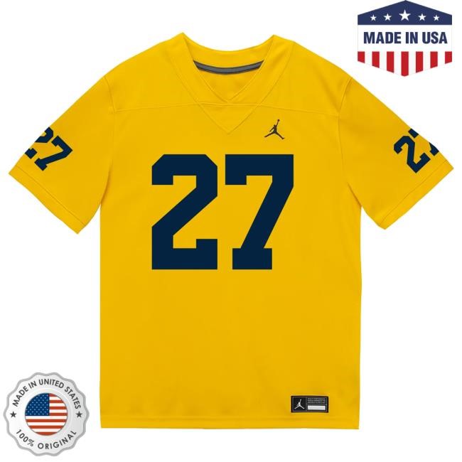 Michigan Wolverines #27 Jasper Parker Student Athlete Maize Football Jersey Tshirt The M Den Shop Official