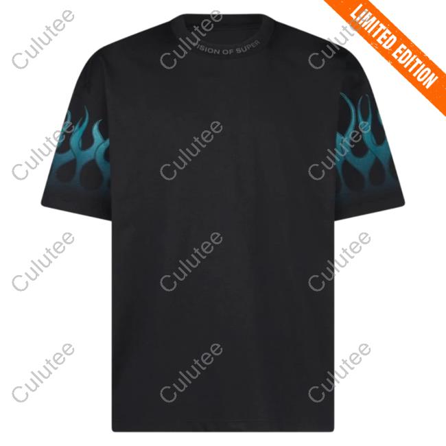 Official Vision Of Super Black Tees With Light Blue Gradient Flames