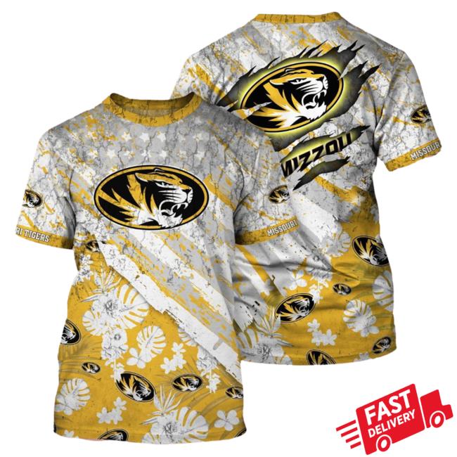 Official Banantees Missouri Tigers Tropical Flower Style And Flag All Over Printed 3D Tee Shirt
