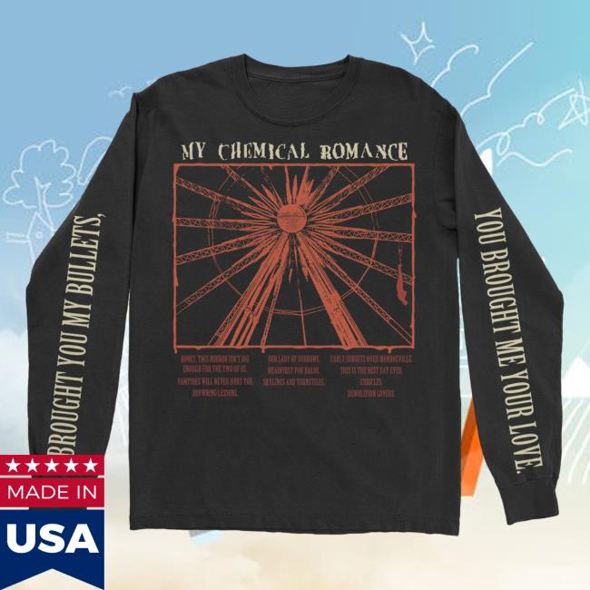 Official Warner Records My Chemical Romance Merch Store Shop I Brought You My Bullets You Brought Me Your Love Bullets Track Long Sleeve New Shirt MyChemicalRomance