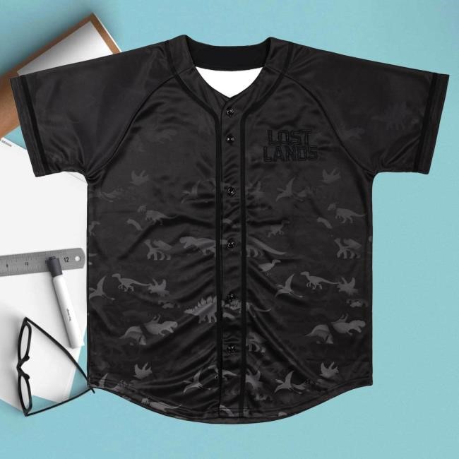Official Excision Merch Lost Lands Black Dino Baseball Jersey T-Shirt