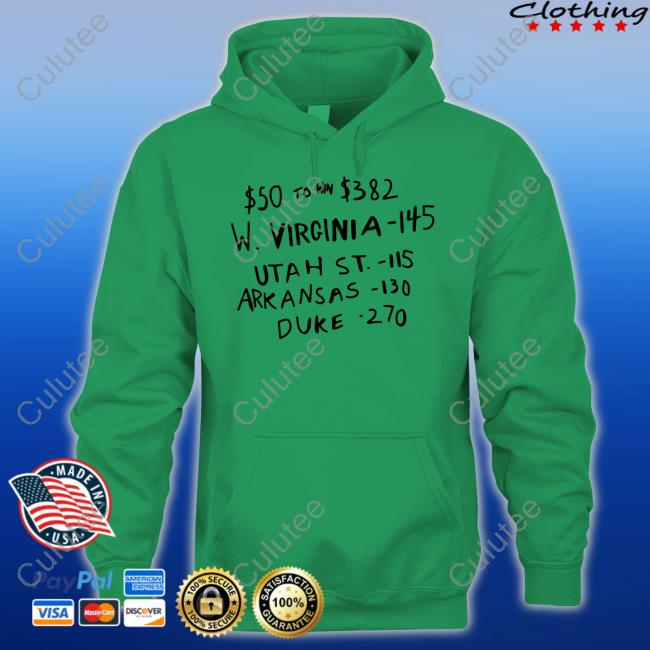 Official $50 To Win $382 W Virginia 145 Utah St 115 Arkansas 130 Duke 270 T-Shirt