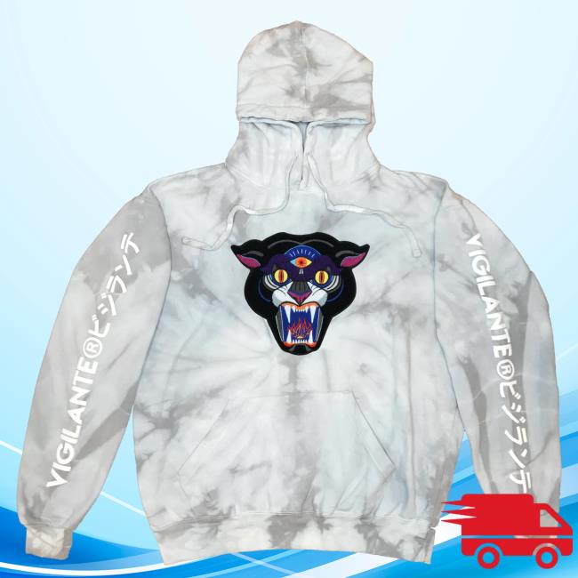 Official Vigilante Brand Merch Mike Ritch Panther Chenille Patch Tie Dye Problems With Authority Hoodie Silver VigilanteBrand Tie-Dye
