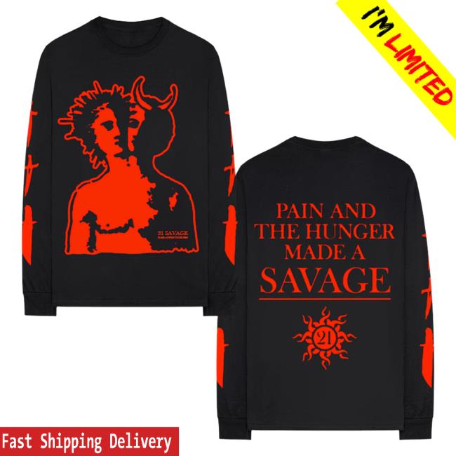 Official 21 Savage Merch Store Made A Savage Long Sleeve T-Shirts 21 Savage Apparel Clothing Shop 21Savage