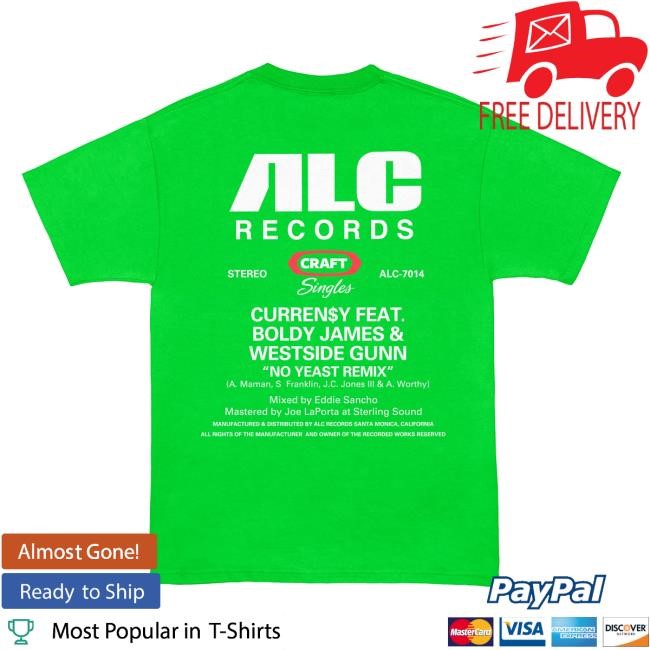 Official ALC Records Merch Shop Curren$y feat. Boldy James and Westside Gunn No Yeast Remix Short Sleeve Shirt ALC Records