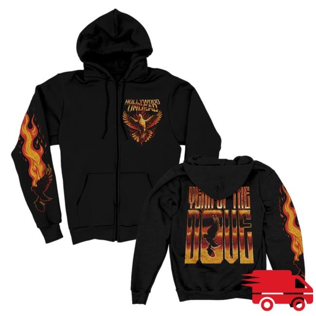 Official Hollywood Undead Merch Store Year Of The Dove Zip Up Hooded Sweatshirt (Black) HollywoodUndead