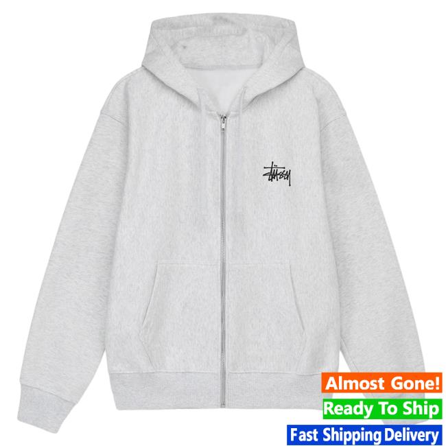 Official Stussy Clothing Store Shop Merch Basic Stüssy Zip Up Crew neck Sweatshirt Ash Heather Apparel