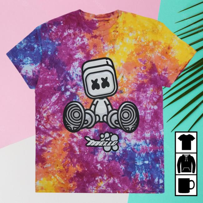 Official Marshmello Apparel Clothing Merch Store Marshmello Lazy Bot Tie Dye T-Shirt Marsh Mello Shop