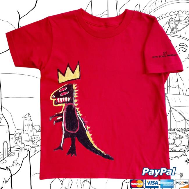 Official The Brant Foundation x Rome Pays Off Jean-Michel Basquiat Pez Dinosaur T Shirt Red BrantFoundation