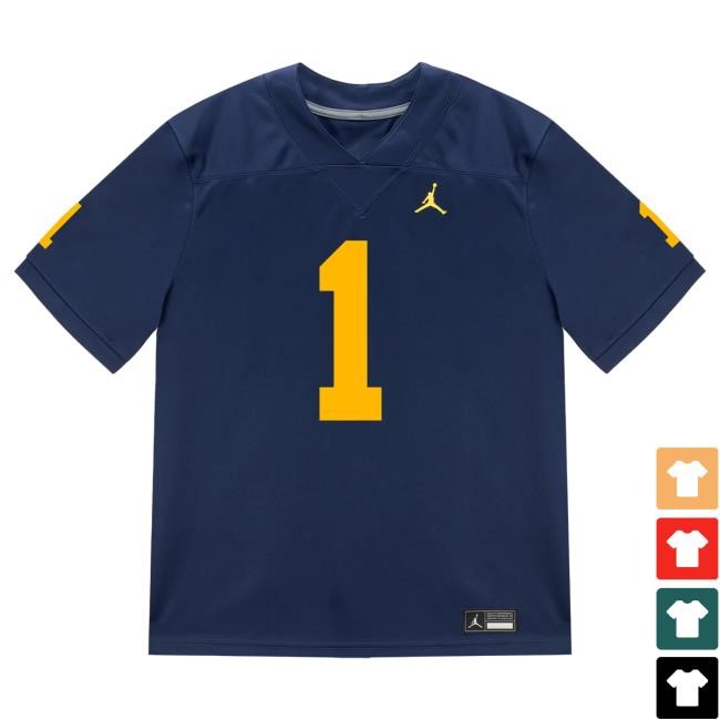 The M Den Michigan Wolverines #1 Jaishawn Barham Student Athlete Blue Football Jersey Tees