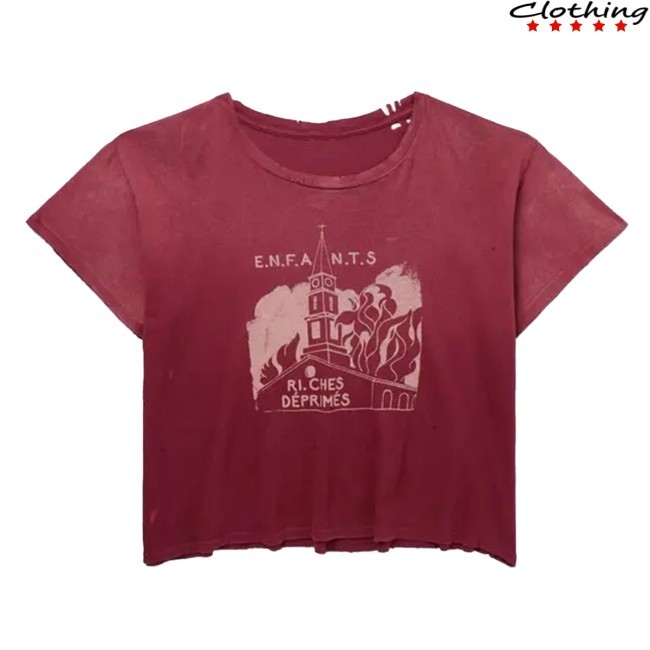 Official Church Cropped Distressed Printed Shirt - Editoria List