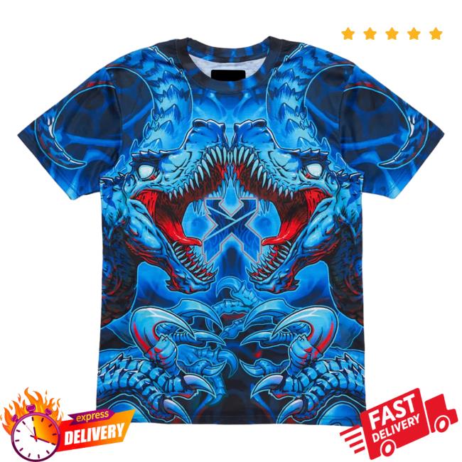 Official Excision Merch Raptor Attack Dye Sub Shirt 2023 Bue