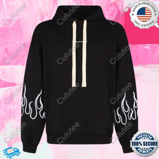 Official Vision Of Super Black Pullover Sweatshirt With White Flames