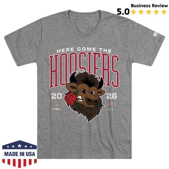 Homefield Indiana Hoosiers Grey 2026 Rose Bowl Bison Rose In Mouth Short Sleeve Tee | Rally House Official Merch Store Shop | RallyHouse