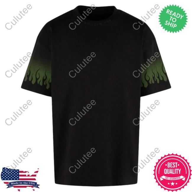 Official Vision Of Super Green Negative Flames Black T-Shirts