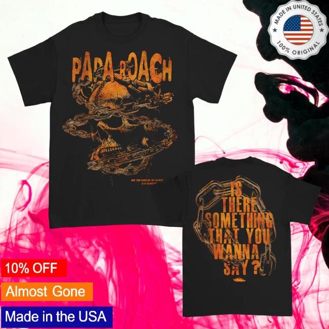 Official Papa Roach Merch Orange Skull In Chains Shirts (Black)