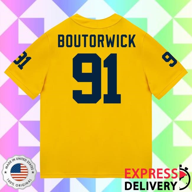Official The M Den Michigan Wolverines #91 Evan Boutorwick Student Athlete Maize Football Jersey Tee