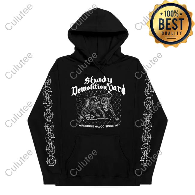 Official Eminem Clothing Store Shop Merch Slim Shady Demolition Junkyard Dog Hoodie Black