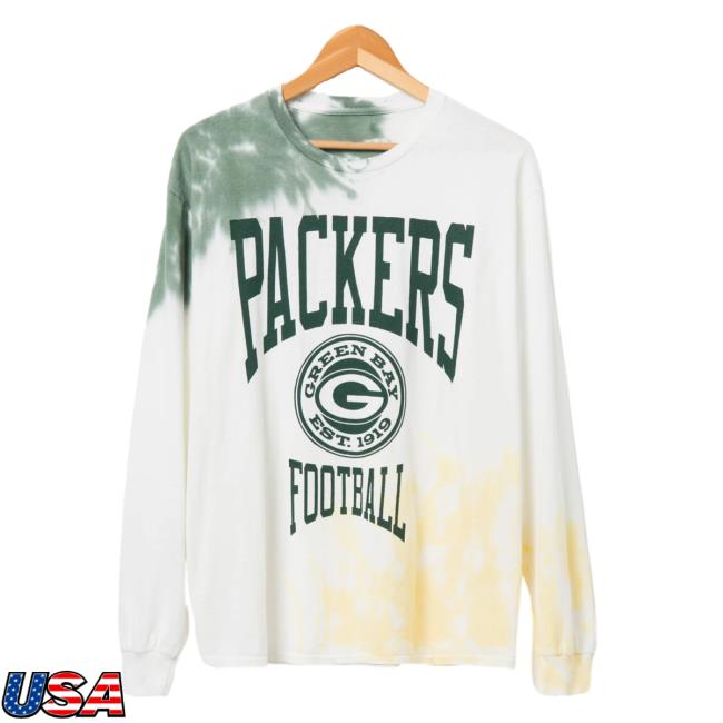 Official Junk Food Apparel Clothing Store Shop Junkfoodclothing Green Bay Packers Tie Dye Long Sleeve T-Shirts Flea Market Hunter Green/Mustard Tie-Dye