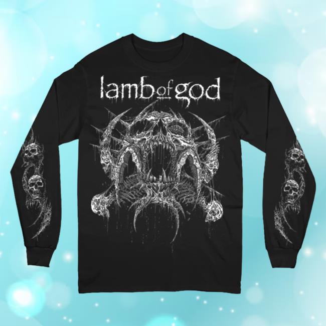 Official Lamb Of God Merch Store Shop Lamb Of God X Mark Riddick Skull Long Sleeve Shirt 2023 Lambofgod