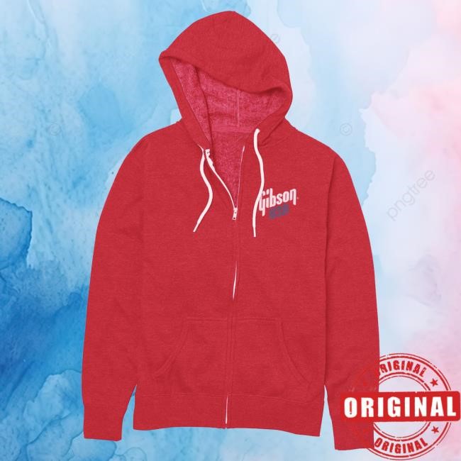 Official Gibson Merch Store Shop Gibson USA Fullzip Popover Hoodie (Red), Exclusive Gibson Band