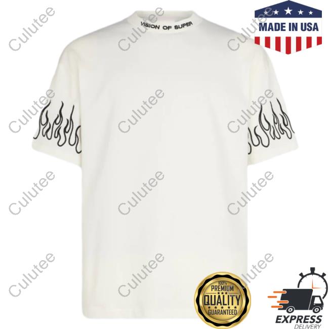 Official Vision Of Super White New Shirt With Black Flames
