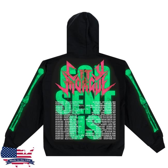 Official City Morgue Merch Store Glow In The Dark Vest Tour Pullover Sweatshirt Black/Green