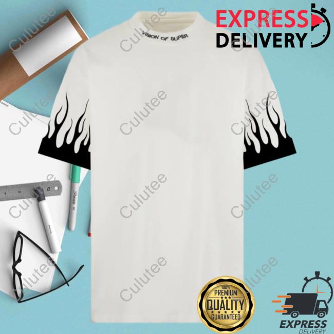 Official Vision Of Super White Shirt With Printed Black Flames