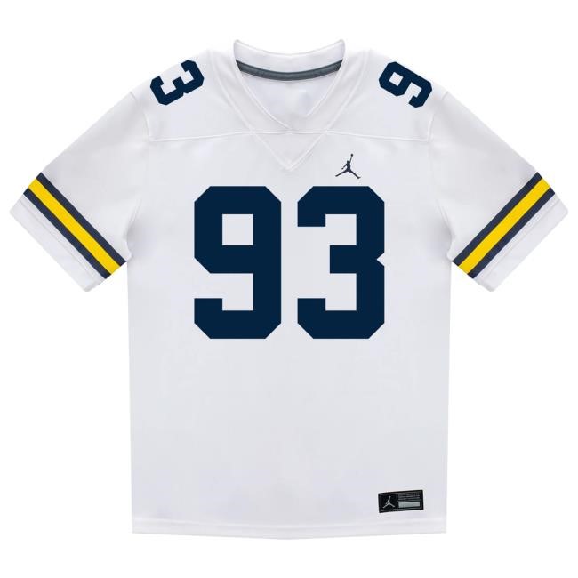 The M Den Michigan Wolverines #93 Benny Patterson Student Athlete White Football Jersey Shirt