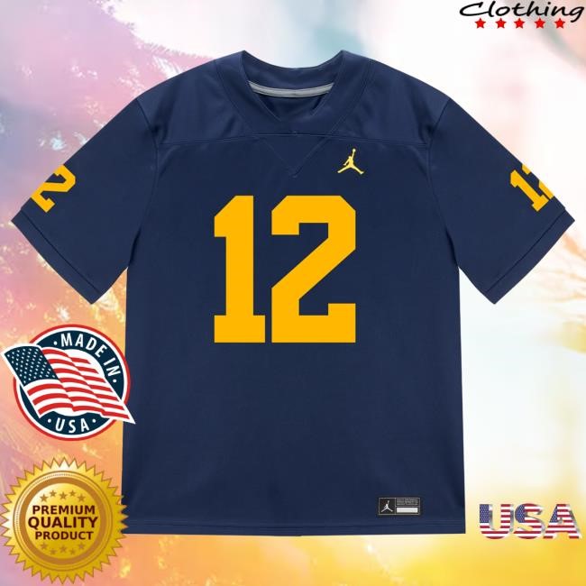 The M Den Michigan Wolverines #12 Nathaniel Owusu-Boateng Student Athlete Blue Football Jersey Hot Shirt