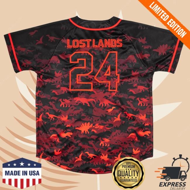 Official Excision Merch Lost Lands Red Dino Baseball Jersey Shirt New