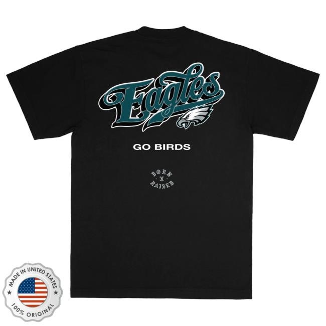 Official Born X Raised + Eagles Pro Script Tshirt: Black NFL 2025 Kickoff