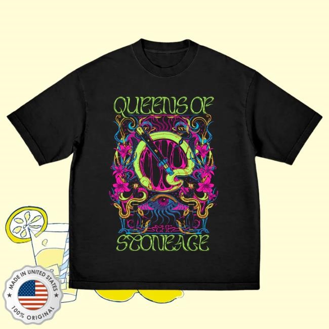 Official Queens of the Stone Age Merch Store Glow Psychedelic Emblem Shirts Qotsa