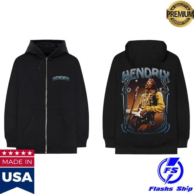 Jimi Hendrix Guitar Photo Black Zip-Up Popover Hoodie
