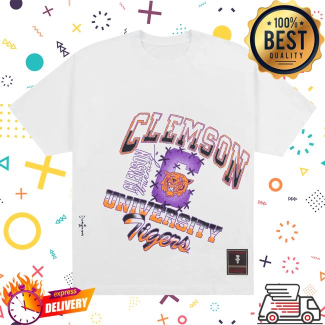 Official Travis Scott Utopia Merch Store CJ X M&N X CLEMSON UNIVERSITY HANDDRAWN Popover Shirt Travis Scott Apparel Clothing TravisScott