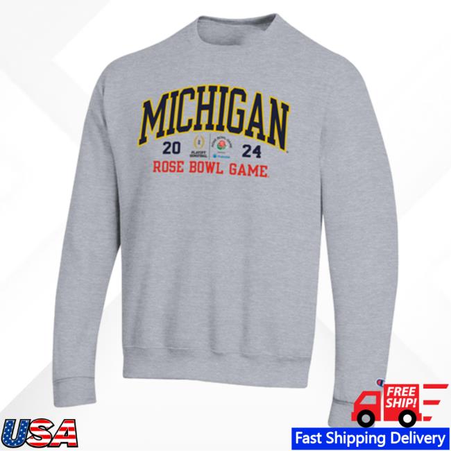 Official Mden Merch Store The M Den Champion University Of Michigan Football College Football Playoff 2024 Rose Bowl Game Granite Crewneck Mden Apparel
