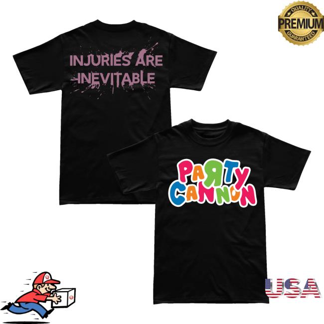 Official Indie Merch Store Shop Party Cannon Injuries Are Inevitable - Black Tee IndieMerchStore