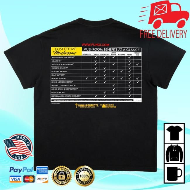 Online Ceramics Black Tee Beneficial Mushrooms Print — capsule fit