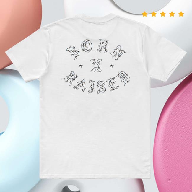 Official Born X Raised Merch Store Shop Barbed Wire Rocker Attractive Shirt: White BornxRaised